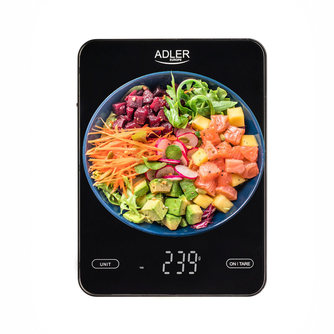 Kitchen scale, Adler, black, 10 kg, USB rechargeable, AD 3177