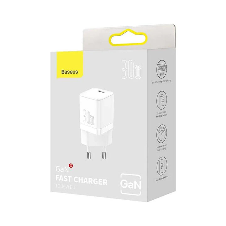 Baseus fast network charger, 30W, USB-C, white, GaN3