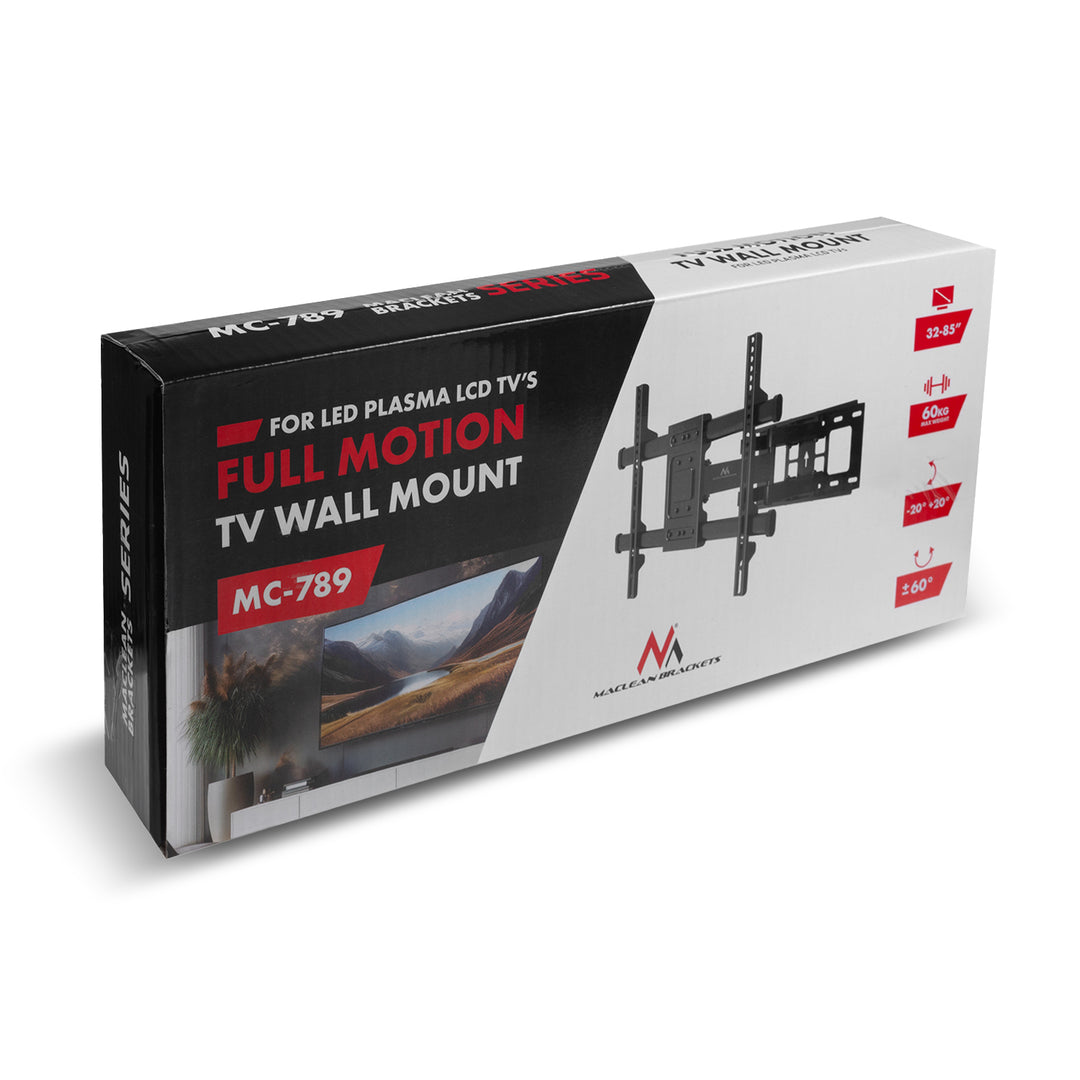 Maclean TV Mount, max VESA 600x400, 32-85", 60kg, horizontal and vertical angle adjustment, profile 65-390mm, black, MC-789
