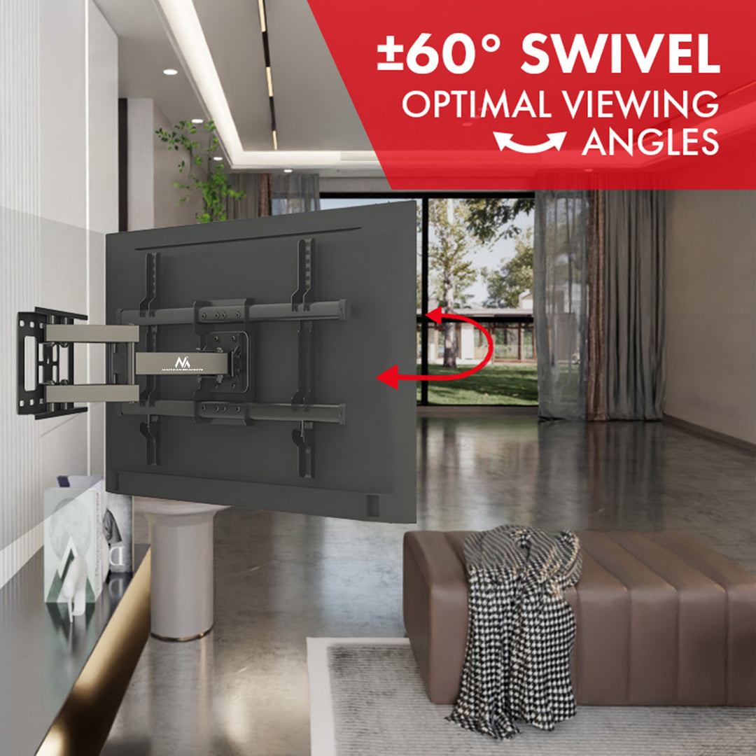 Maclean TV Mount, max VESA 600x400, 32-85", 60kg, horizontal and vertical angle adjustment, profile 65-390mm, black, MC-789