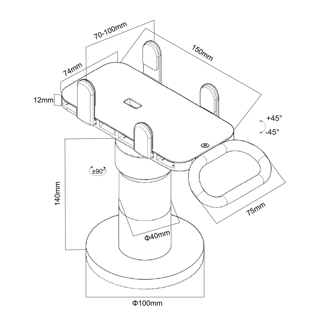 Maclean MC-819 Soporte de Terminal de Tarjeta para Dispositivos POS | Giratorio 90°, Ajuste de Inclinación +45° a -45°, Ancho Ajustable, Gestión de Cables | Montaje de Mesa para Terminales EC