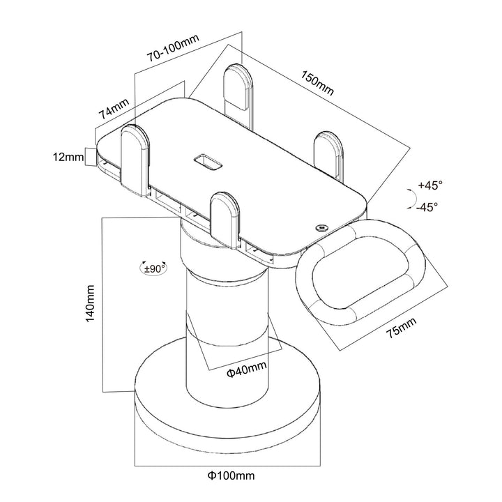 Maclean MC-819 Soporte de Terminal de Tarjeta para Dispositivos POS | Giratorio 90°, Ajuste de Inclinación +45° a -45°, Ancho Ajustable, Gestión de Cables | Montaje de Mesa para Terminales EC