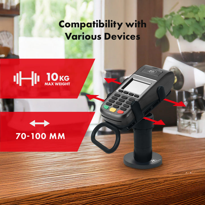 Maclean MC-819 Soporte de Terminal de Tarjeta para Dispositivos POS | Giratorio 90°, Ajuste de Inclinación +45° a -45°, Ancho Ajustable, Gestión de Cables | Montaje de Mesa para Terminales EC