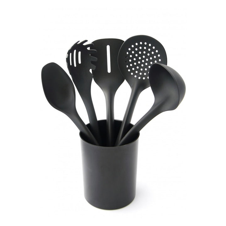 Set of 5 kitchen tools + 15 cm container black Practic Handy