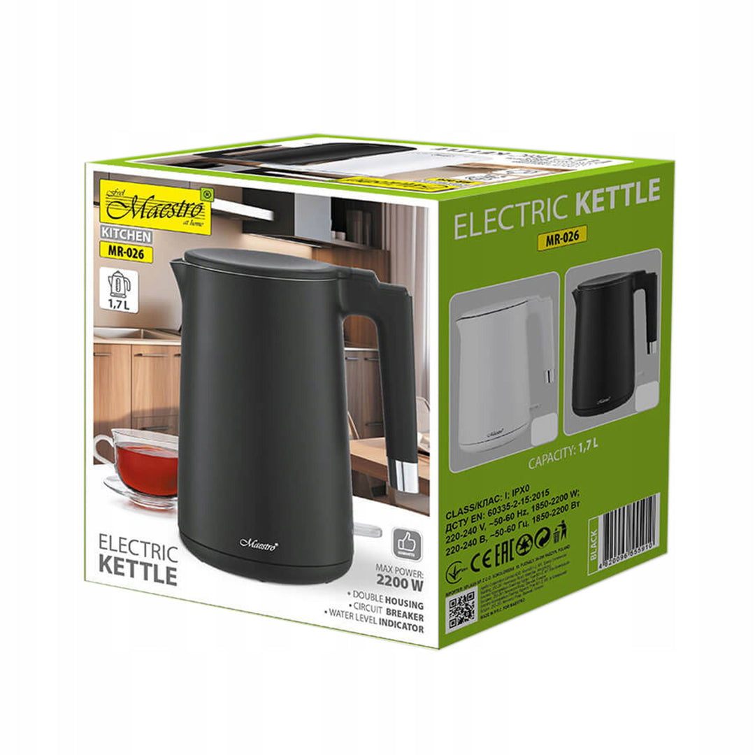 Maestro electric kettle, 1800W, 1.7l, black, MR-026