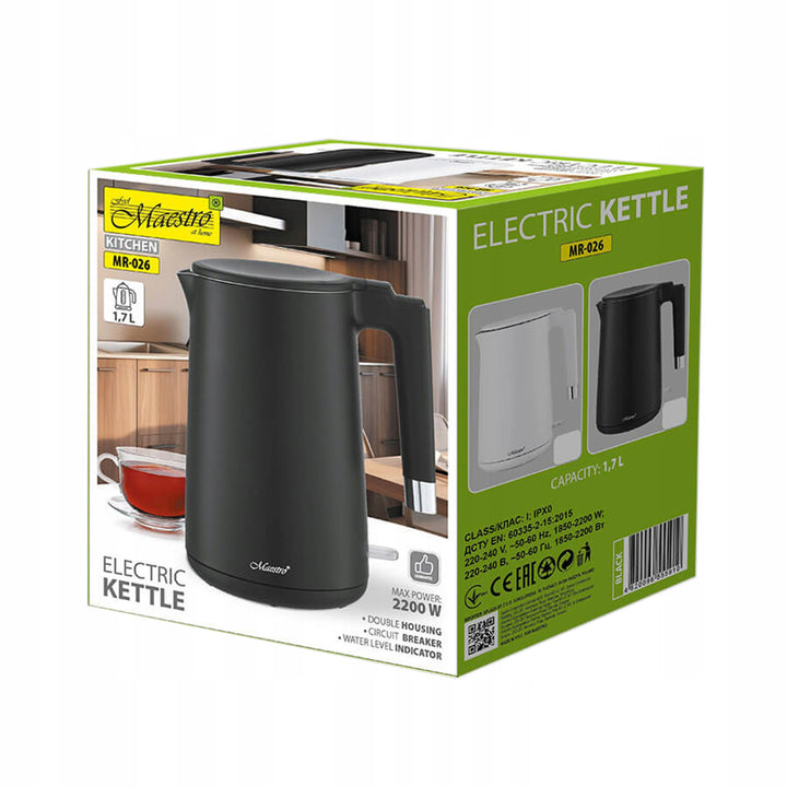 Maestro electric kettle, 1800W, 1.7l, black, MR-026