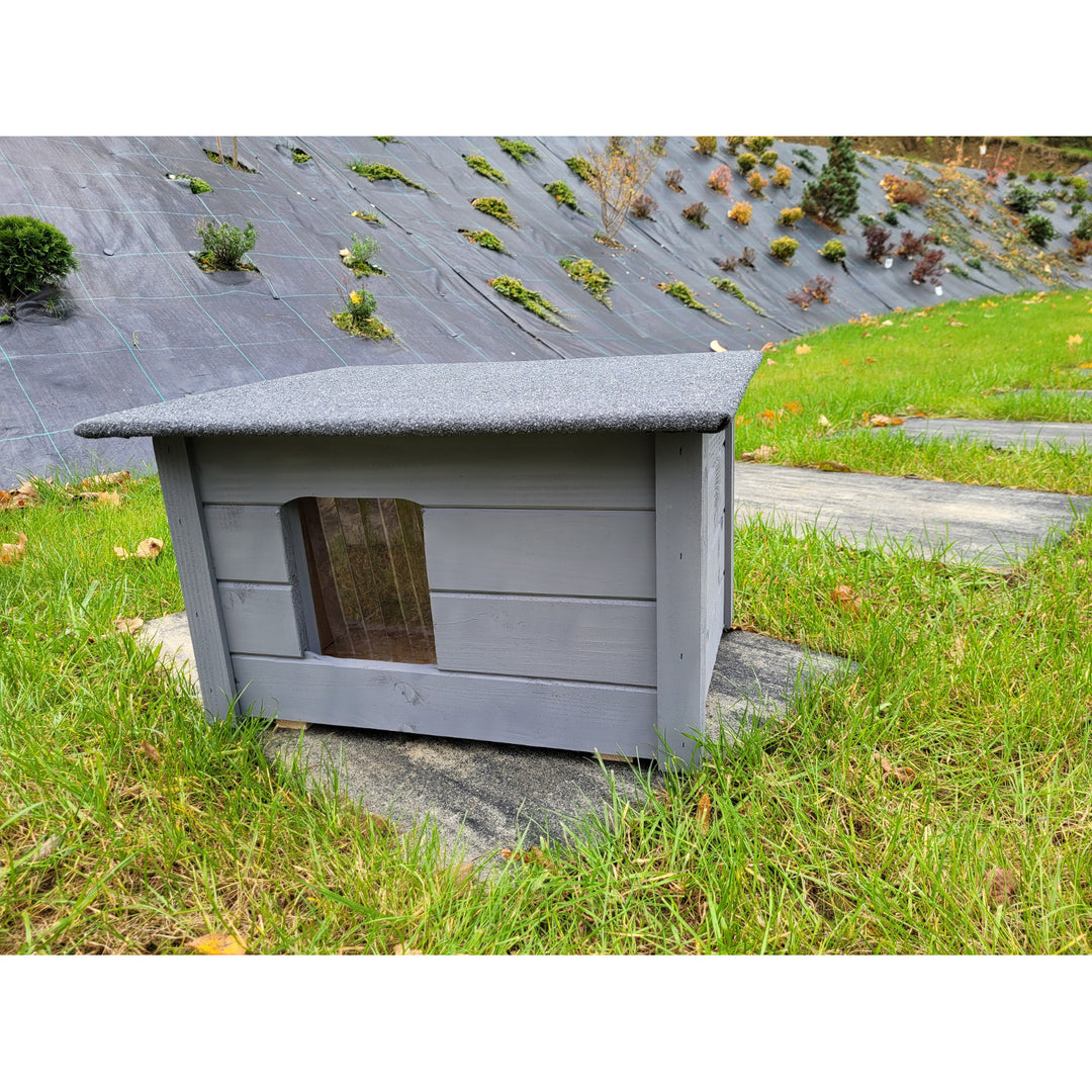 Kennel for dog, cat Woodok, insulated, spruce wood color gray