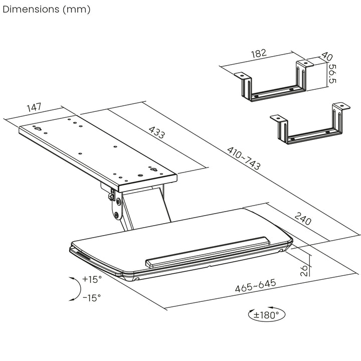 Maclean under-desk keyboard holder, adjustable, max. 5kg, black, MC-156 B