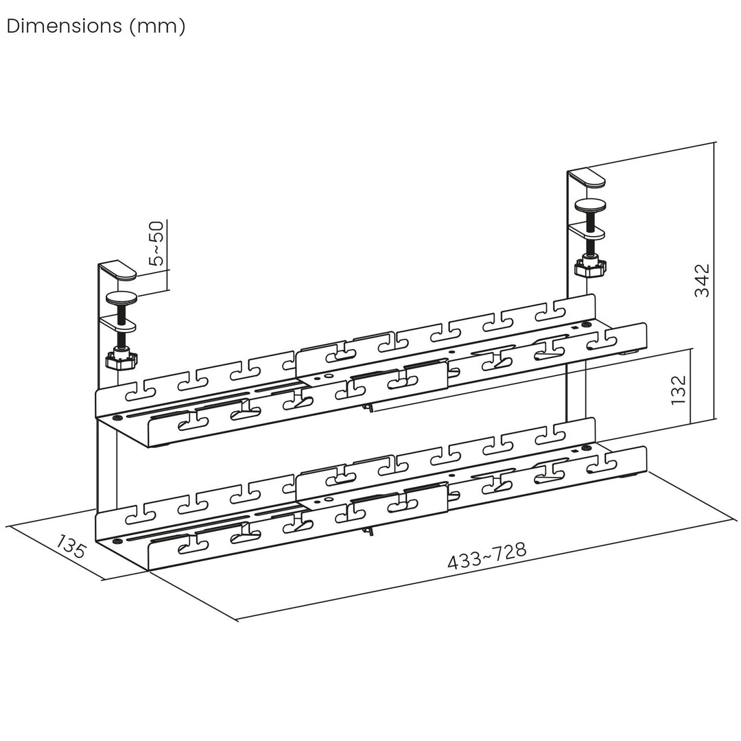 Maclean Untertisch-Kabelorganisation, max. 5kg Belastung, max. 728mm, 2 Ebenen, weiß, MC-102 W