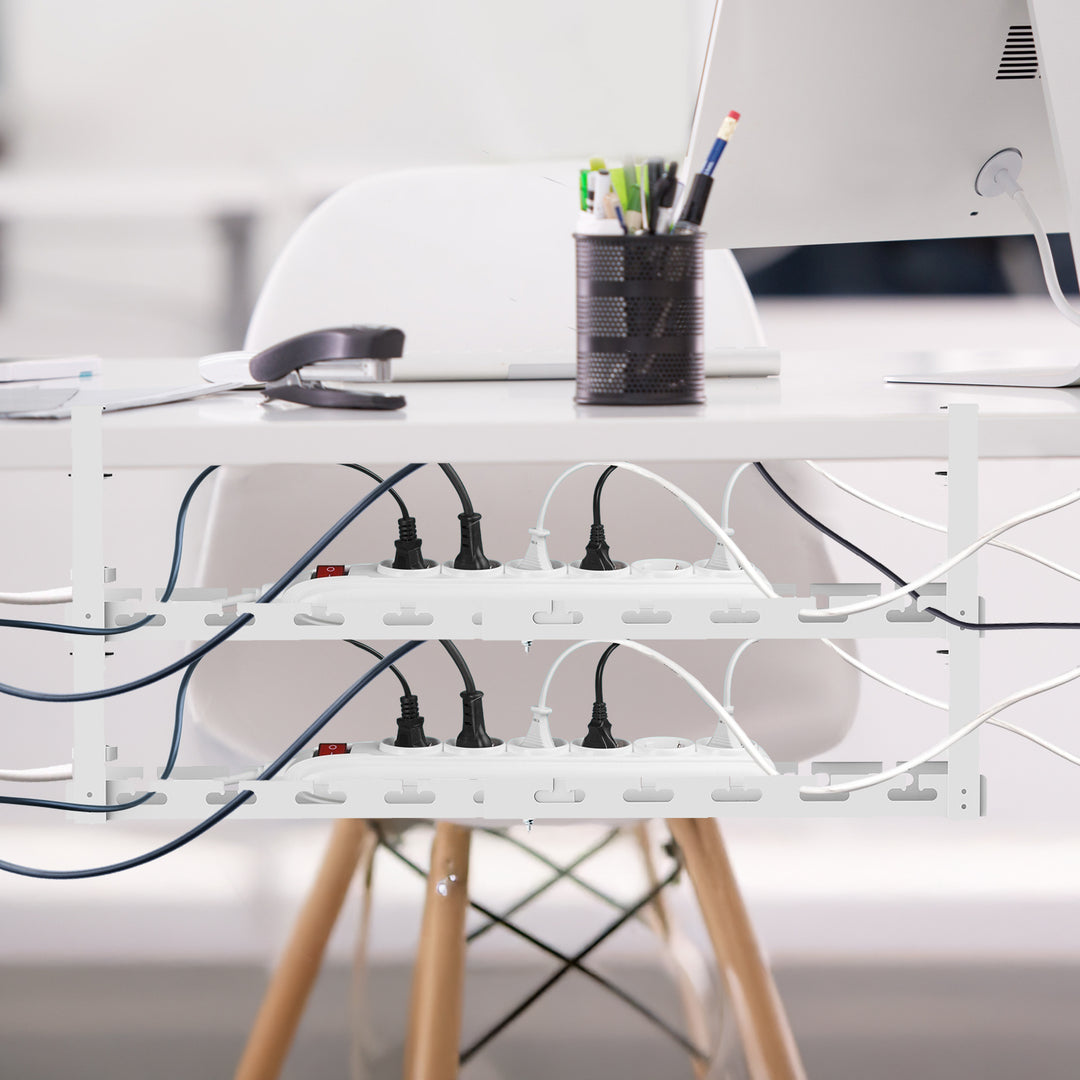 Maclean Untertisch-Kabelorganisation, max. 5kg Belastung, max. 728mm, 2 Ebenen, weiß, MC-102 W