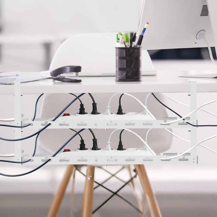 Maclean Untertisch-Kabelorganisation, max. 5kg Belastung, max. 728mm, 2 Ebenen, weiß, MC-102 W