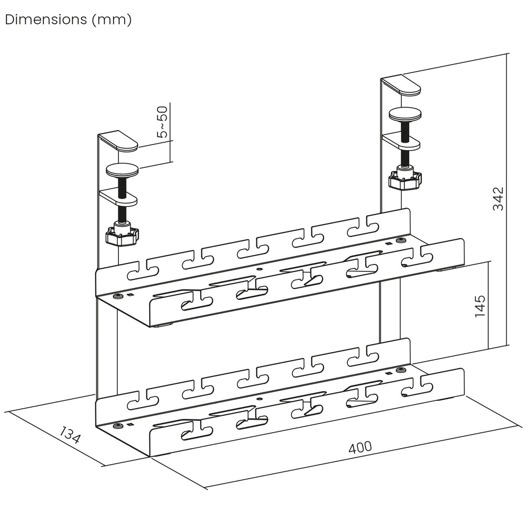 Maclean Untertisch-Kabelsammler, max. 5 kg belastbar, 2 Ebenen, weiß, MC-104 W