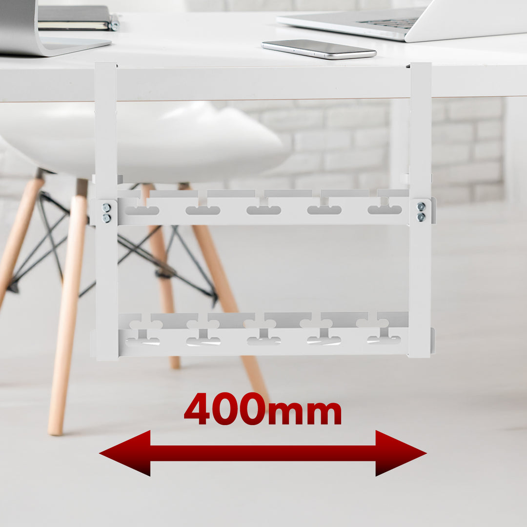 Maclean Untertisch-Kabelsammler, max. 5 kg belastbar, 2 Ebenen, weiß, MC-104 W