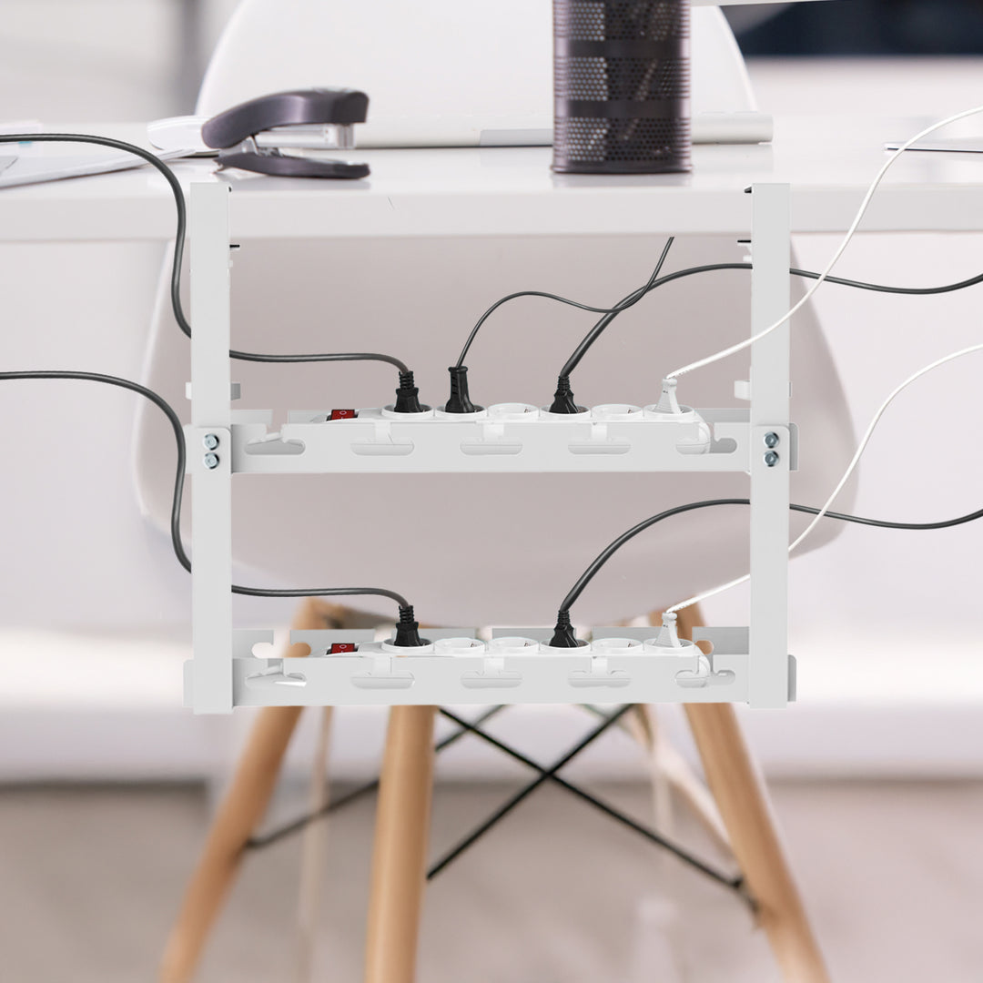 Maclean Untertisch-Kabelsammler, max. 5 kg belastbar, 2 Ebenen, weiß, MC-104 W