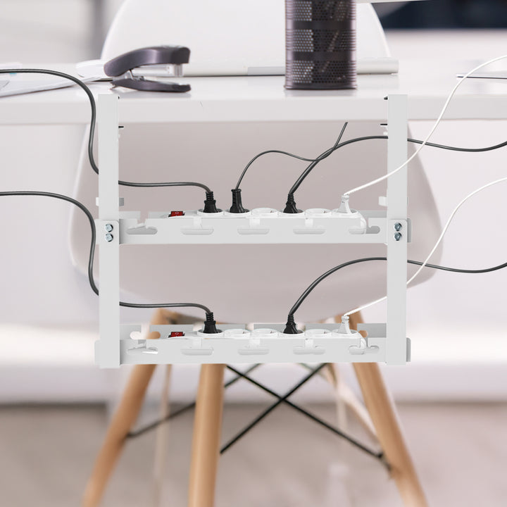 Maclean Untertisch-Kabelsammler, max. 5 kg belastbar, 2 Ebenen, weiß, MC-104 W