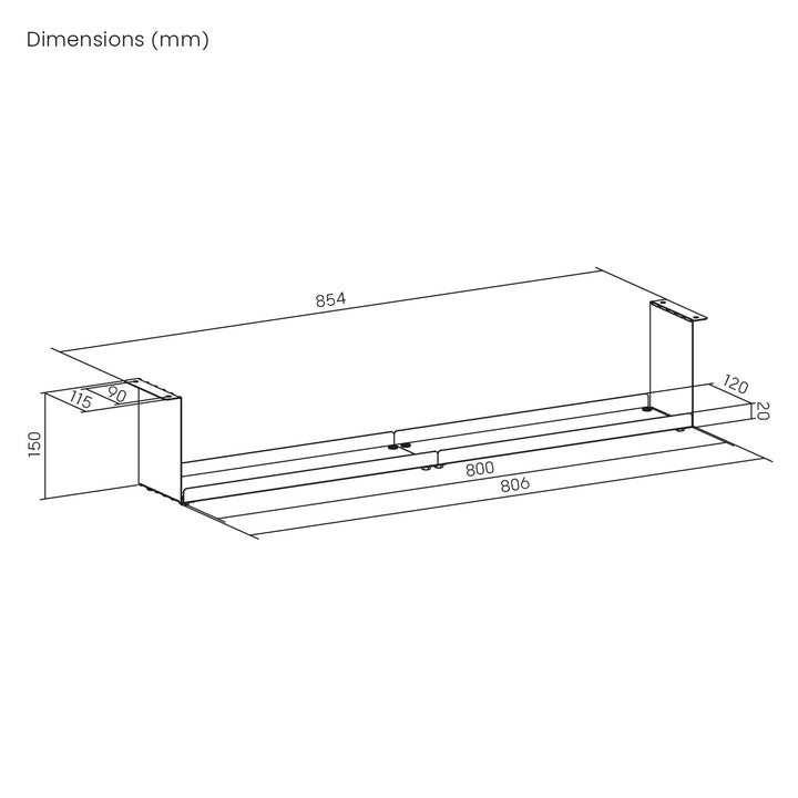 Maclean compact under-desk cable organizer, max load 5kg, black, MC-107 B