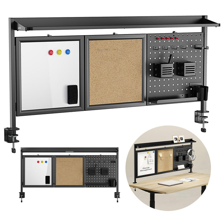 Ergo Office desk divider / organizer, max load 10kg, white and cork board, width 1250mm, black,ER-300 B