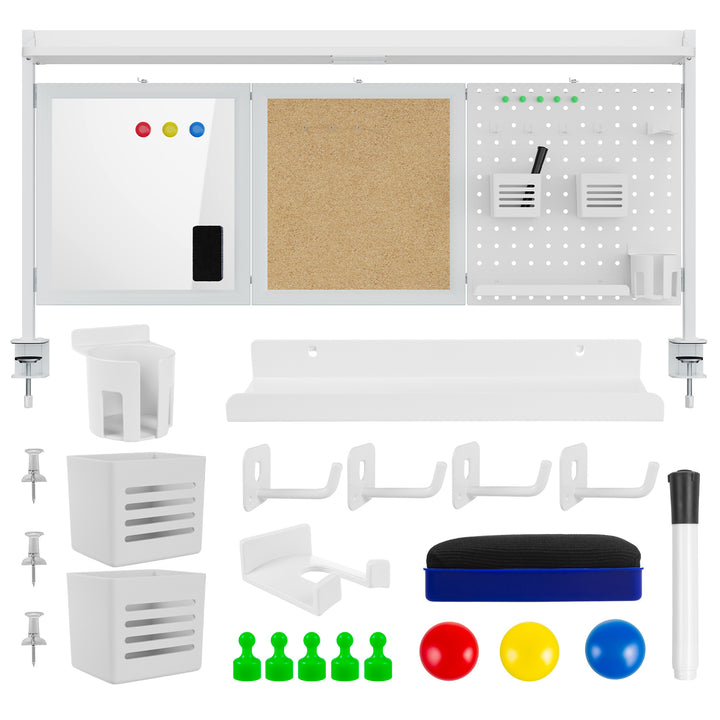 Ergo Office desk divider / organizer, max load 10kg, white and cork board, width 1250mm, white, ER-300 W