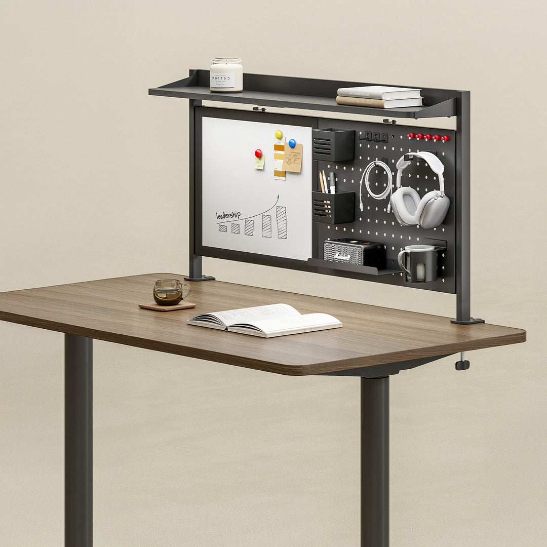 Ergo Office desk divider / organizer, max load 10kg, white board, width 1116mm, black, ER-301 B