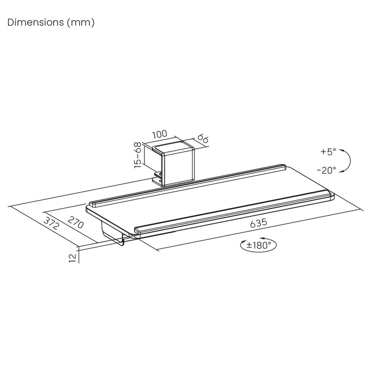 Maclean under-desk keyboard holder, max. load 5kg, horizontal and vertical reg., black, MC-108 B