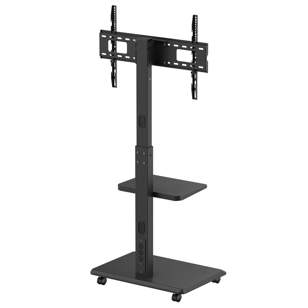 TV-Ständer / Wagen Ergo-Office, Tragfähigkeit 50kg / 5kg Ablagefläche, max. VESA 600x400, integrierte Steckdosenleiste, schwarz, ER-304 B