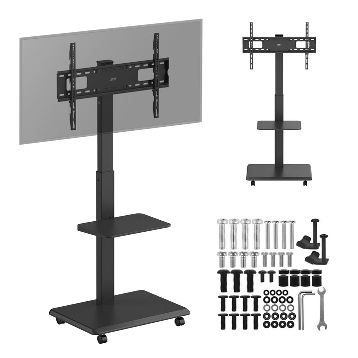 TV-Ständer / Wagen Ergo-Office, Tragfähigkeit 50kg / 5kg Ablagefläche, max. VESA 600x400, integrierte Steckdosenleiste, schwarz, ER-304 B