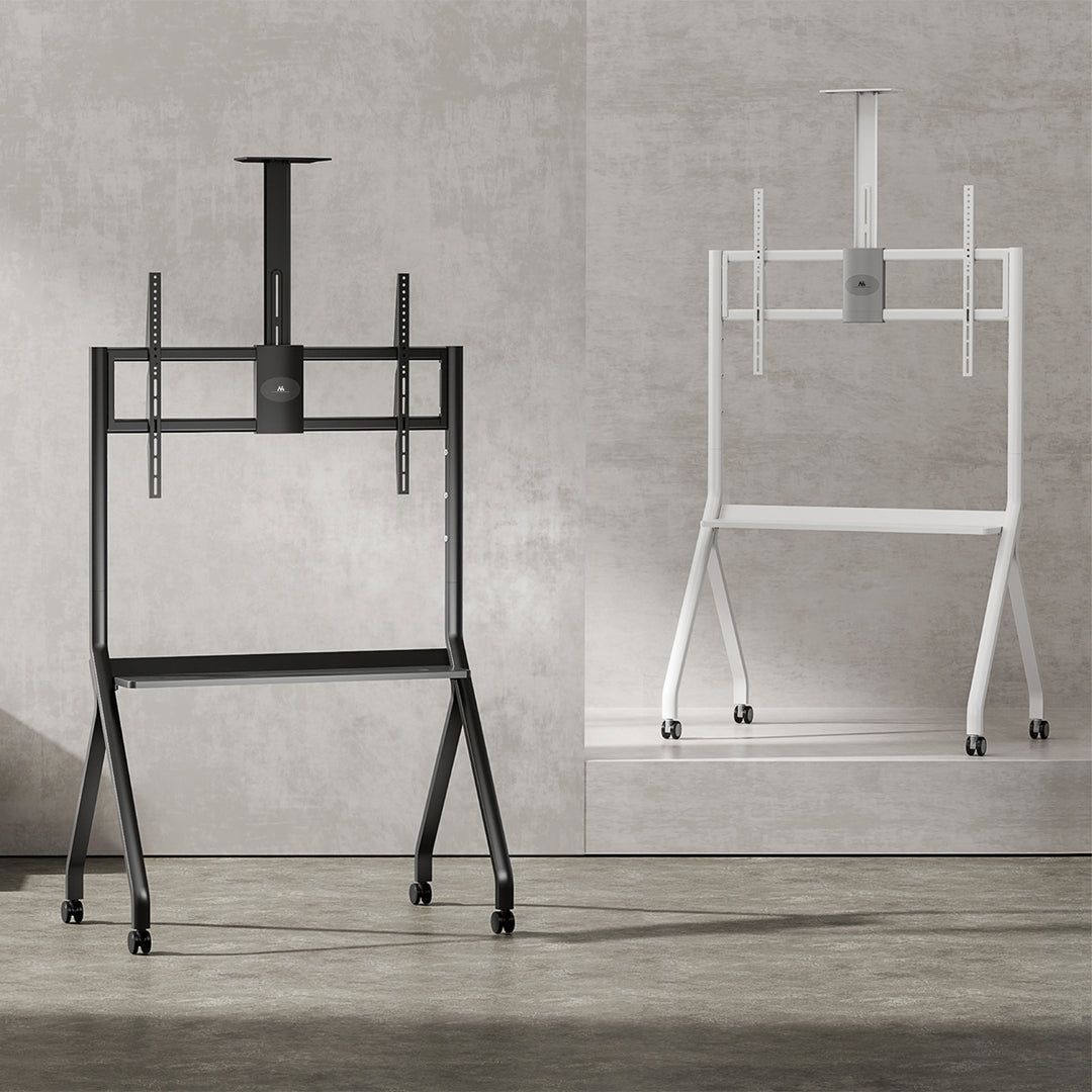 Maclean MC-114 B Soporte de TV / carro, estante de cámara, sobre ruedas, 55-100", carga máx. 120kg/10kg estante, máx. VESA 900x600, negro