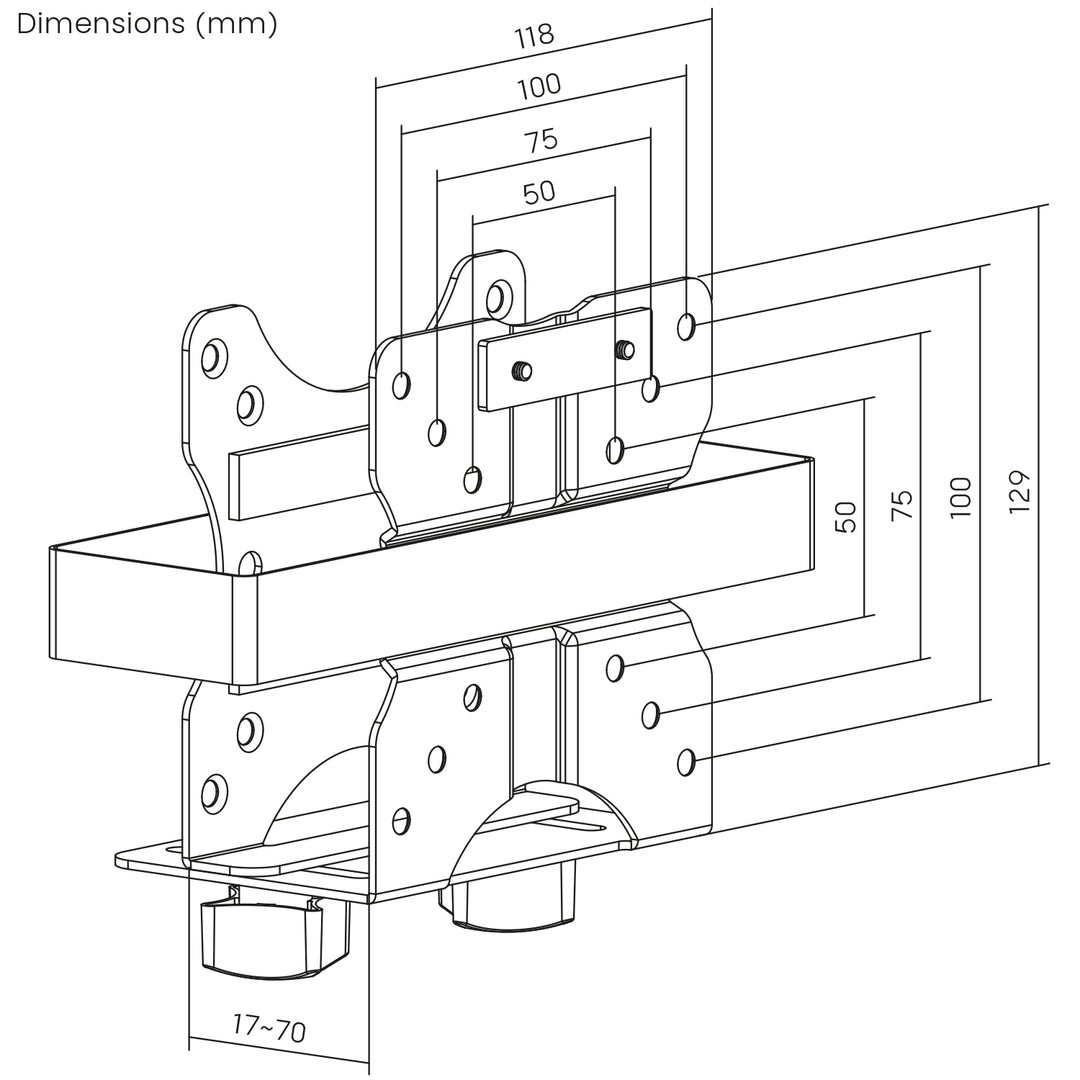 Mini soporte para ordenador Maclean, alcance 17-70 mm, compatible con VESA, carga máx. 5 kg, blanco, MC-115 W