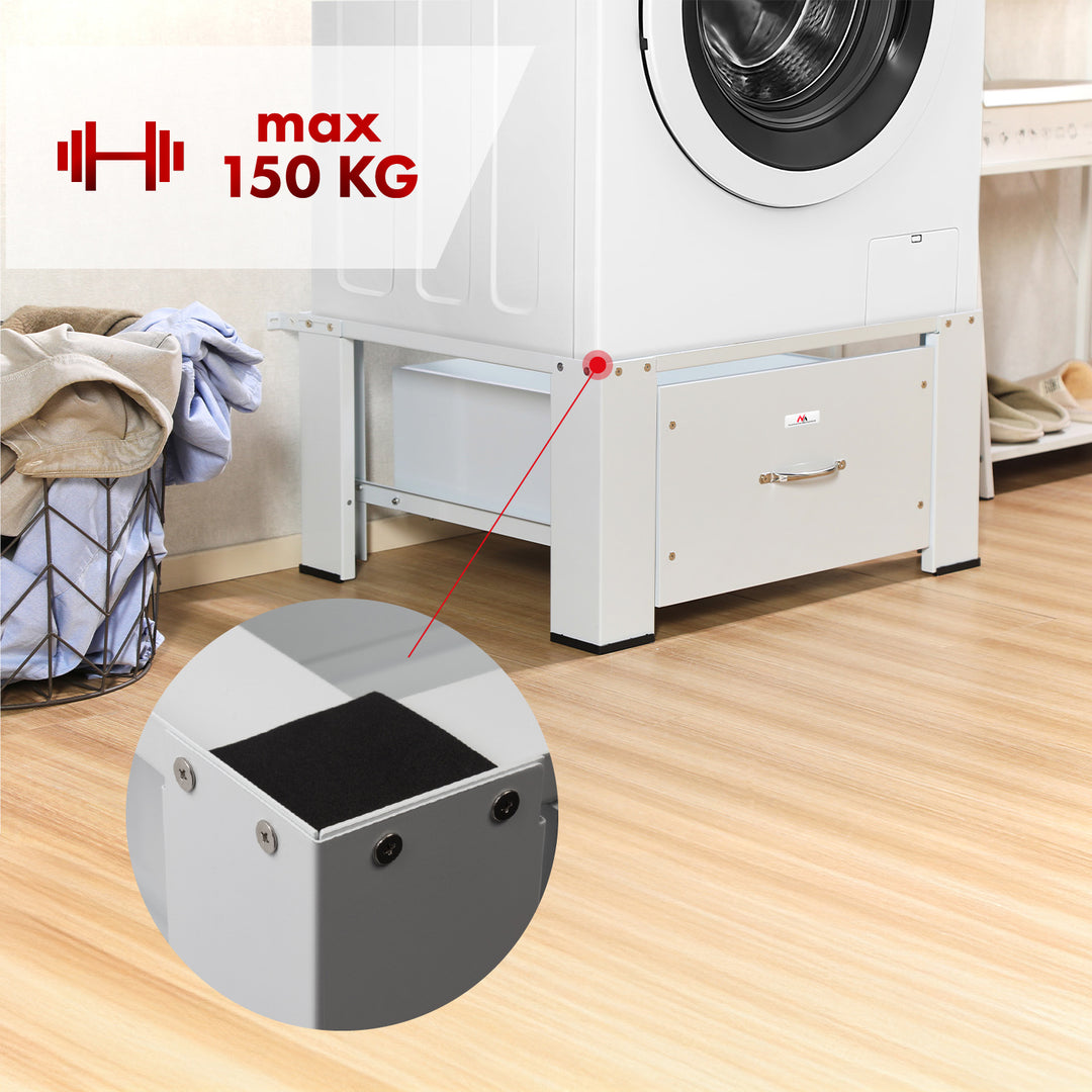 Sockel für Waschmaschine / Trockner mit Schublade Maclean, max. Belastung 150kg, weiß, MC-117 W