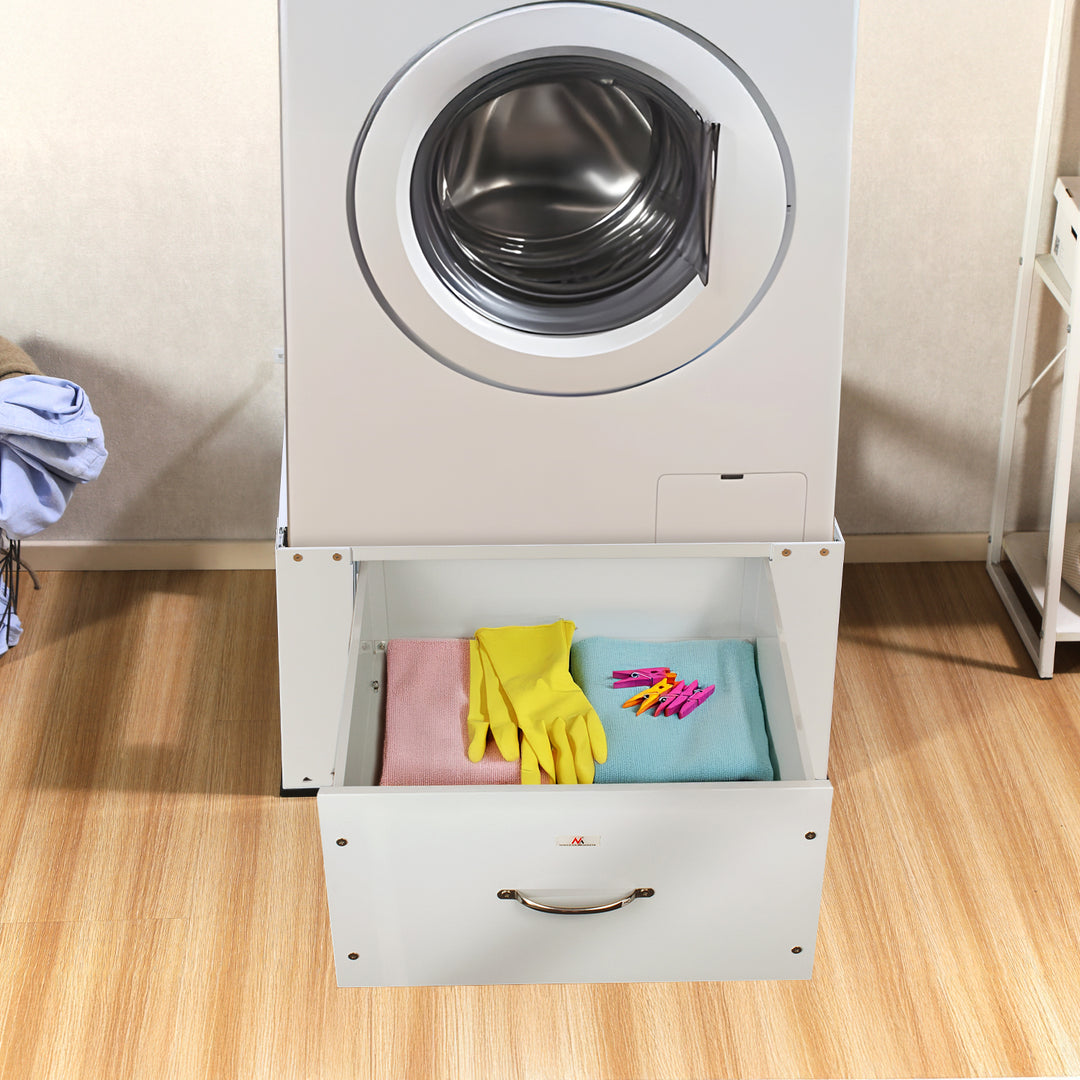 Sockel für Waschmaschine / Trockner mit Schublade Maclean, max. Belastung 150kg, weiß, MC-117 W
