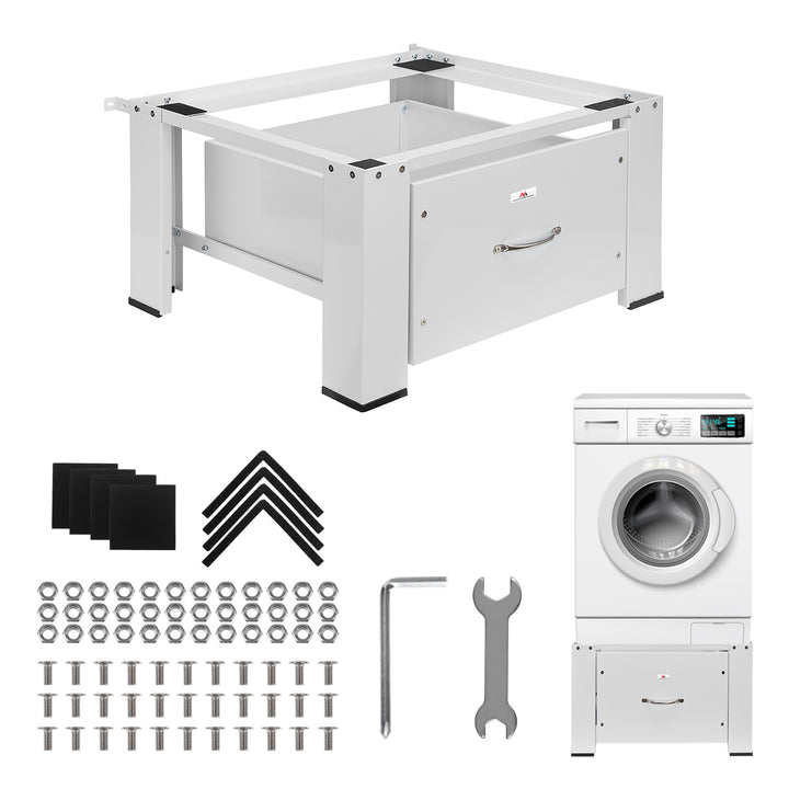 Sockel für Waschmaschine / Trockner mit Schublade Maclean, max. Belastung 150kg, weiß, MC-117 W