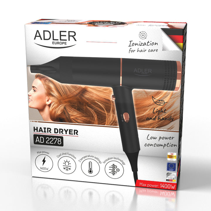 Adler hair dryer, ionization, 2 blowing stages, black, AD 2278