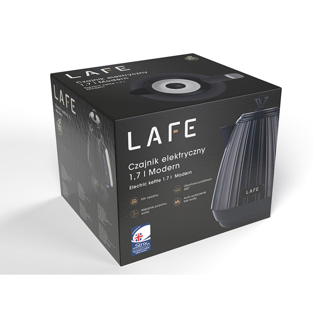 Lafe electric kettle, minimalist design, 2200W, 1.7L, black,