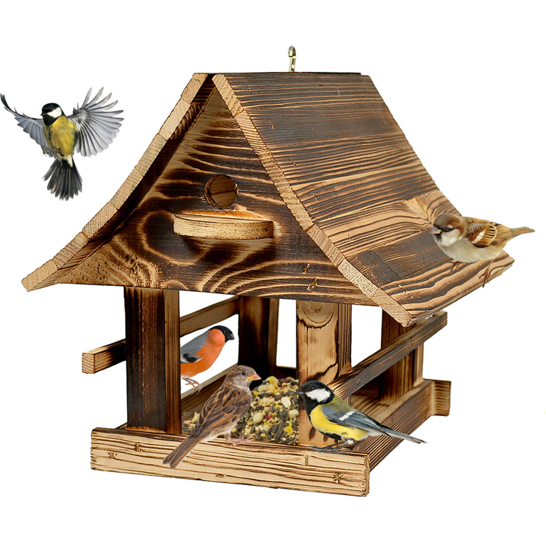 Woodok bird feeder, wooden, folded, tan, hanging hook