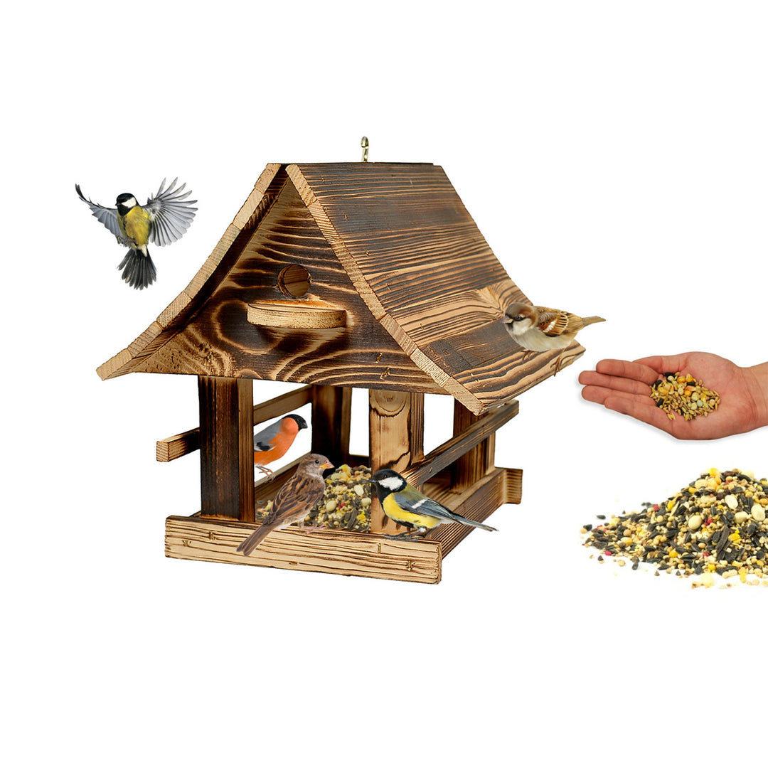 Woodok bird feeder, wooden, folded, tan, hanging hook