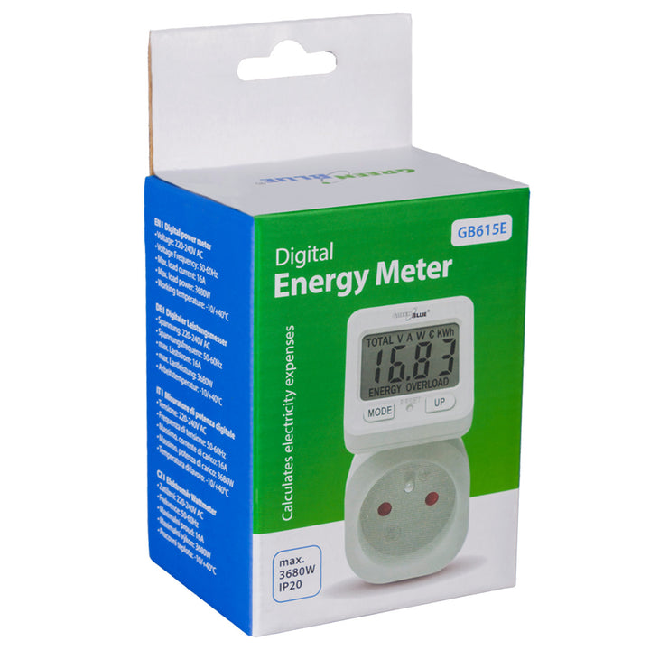 GreenBlue energy meter, wattmeter, 16A, max. 3680W, sub-memory, GB615 E, 2 pieces