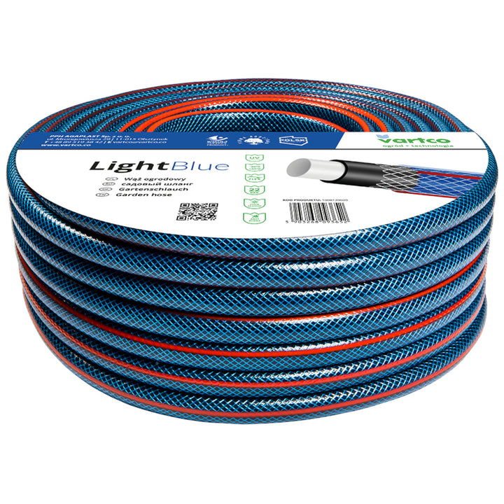 Vartco Light Blue 4-ply water hose Garden hose Garden irrigation hose Flexible Flexible hose Polyester cross braid UV-resistant 22 bar 1" 20m