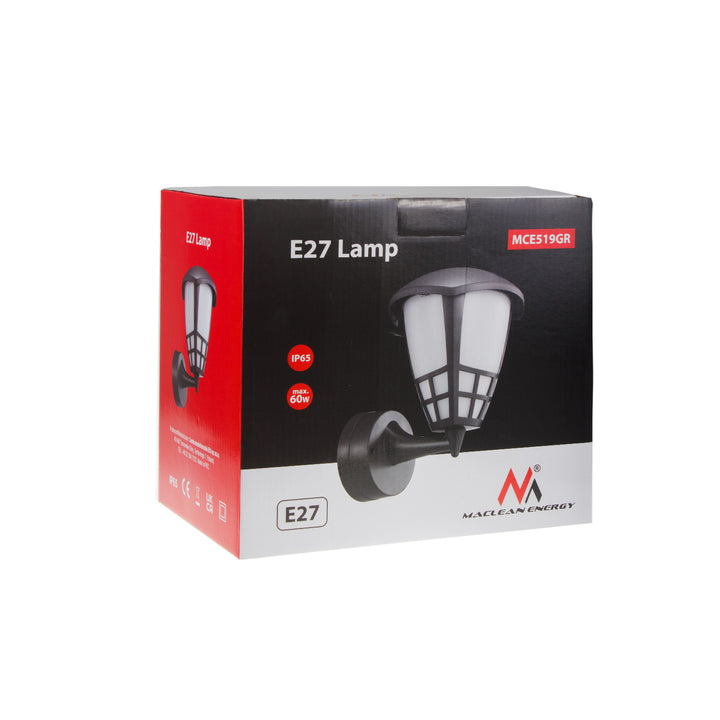 Wall lamp 1xE27 Maclean, max load 60W, IP65, grey color, MCE519 GR + LED filament bulb E27, 8W 230V Maclean Energy MCE268 WW warm white 3000K 1055lm retro decorative edison