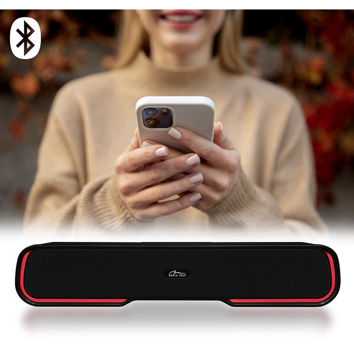 Portable Bluetooth soundbar speaker, multi-color RGB backlighting, RMS 10W, PMPO 450W, FM radio, MP3. AUX, built-in rechargeable battery, Media-Tech PHANTOM BT
