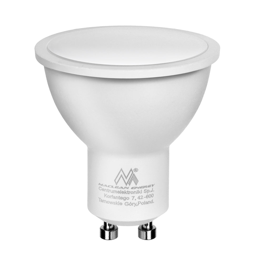 Maclean MCE360 W Luminaria/tubo de superficie, spot, redondo, aluminio, GU10, 55x130mm, blanco + Bombilla LED GU10 7W Maclean Energy MCE437 WW blanco cálido 3000K, 220-240V~, 50/60Hz, 490 lúmenes
