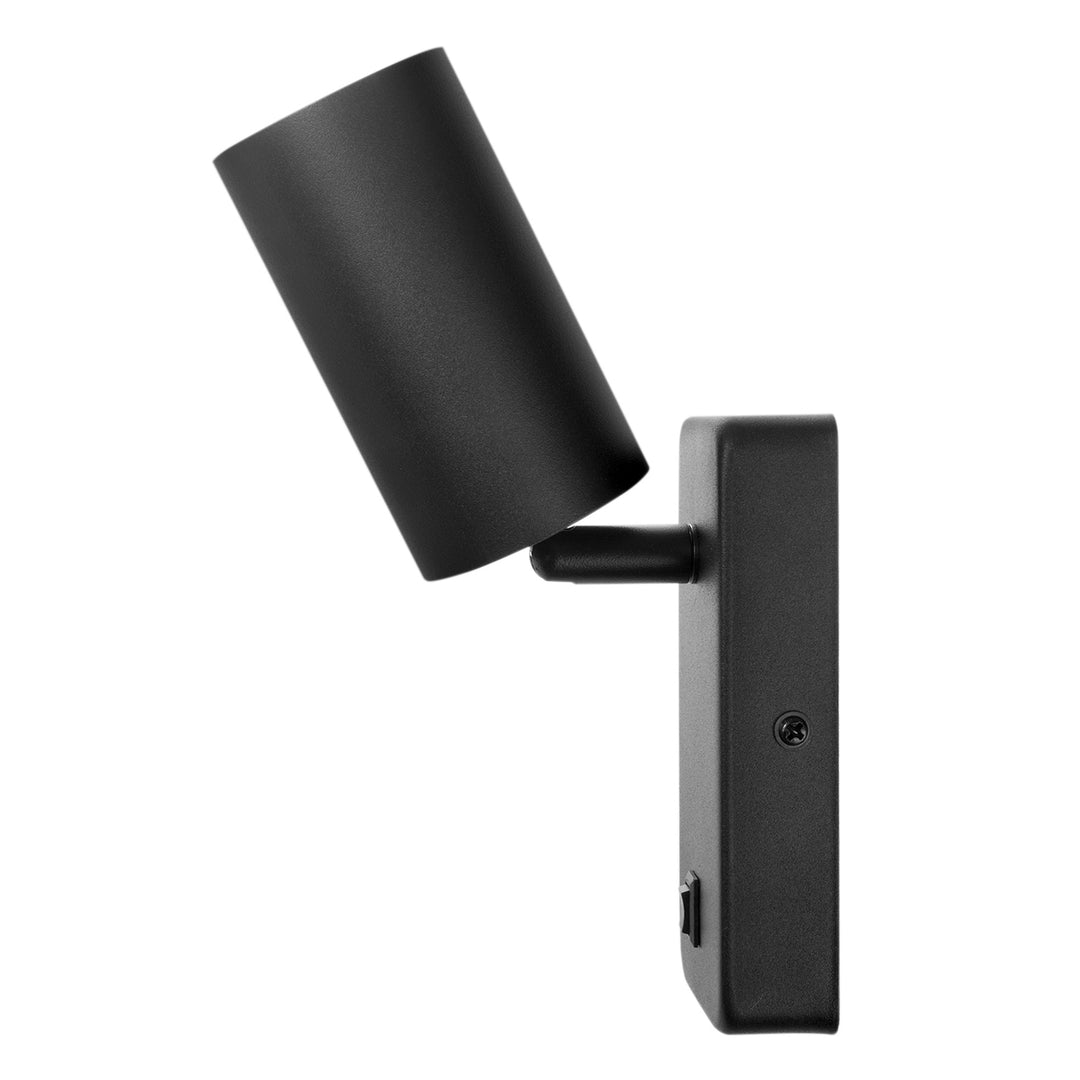 Maclean Aplique / luz de pared, spot, redondo, GU10, con interruptor 55x90mm, color negro, MCE369 B+ Bombilla LED GU10 7W Maclean Energy MCE437 WW blanco cálido 3000K, 220-240V~, 50/60Hz, 490 lúmenes