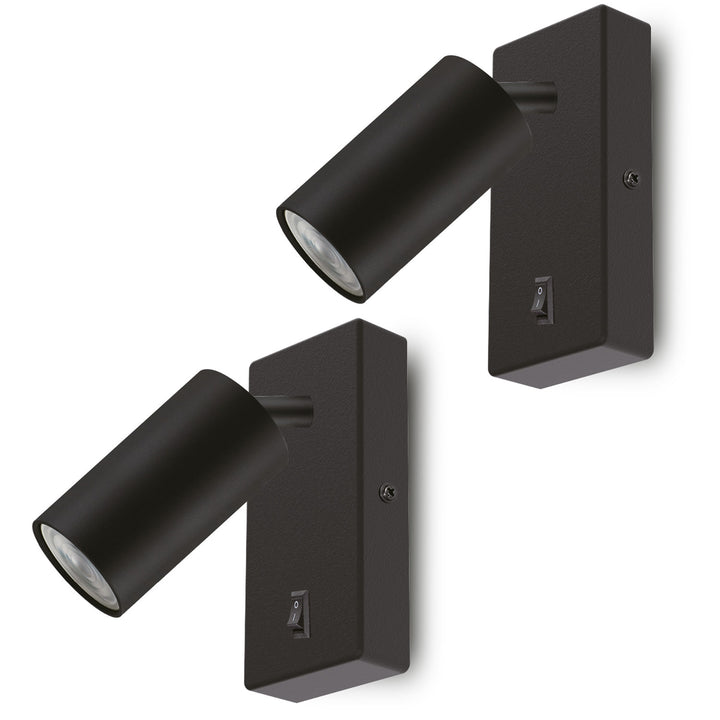 Maclean Aplique/plafón, spot, redondo, GU10, con interruptor 55x90mm, color negro, MCE369 B 2pcs+ Bombilla LED GU10 7W Maclean Energy MCE437 NW blanco neutro 4000K, 220-240V~, 50/60Hz, 2pcs