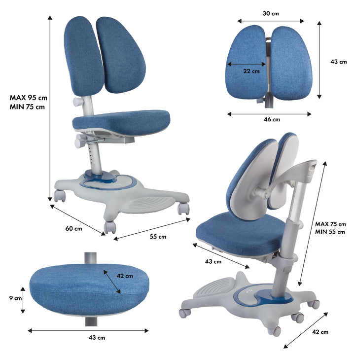 Ergo Office ergonomic height-adjustable children's desk, gray, max 100kg, ER-417 2cz +Ergo Office ergonomic children's chair, adjustable headrest, adjustable height, max 75kg, ER-484N