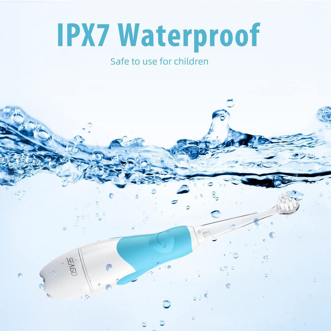 SEAGO children's sonic toothbrush, blue color, 1xAAA 1.5V (not included), 4 tips, SG-513 Blue + Set of spare toothbrushes for SG-513, SG-977 SEAGO, 4 pcs, transparent color, SG-513 Refill