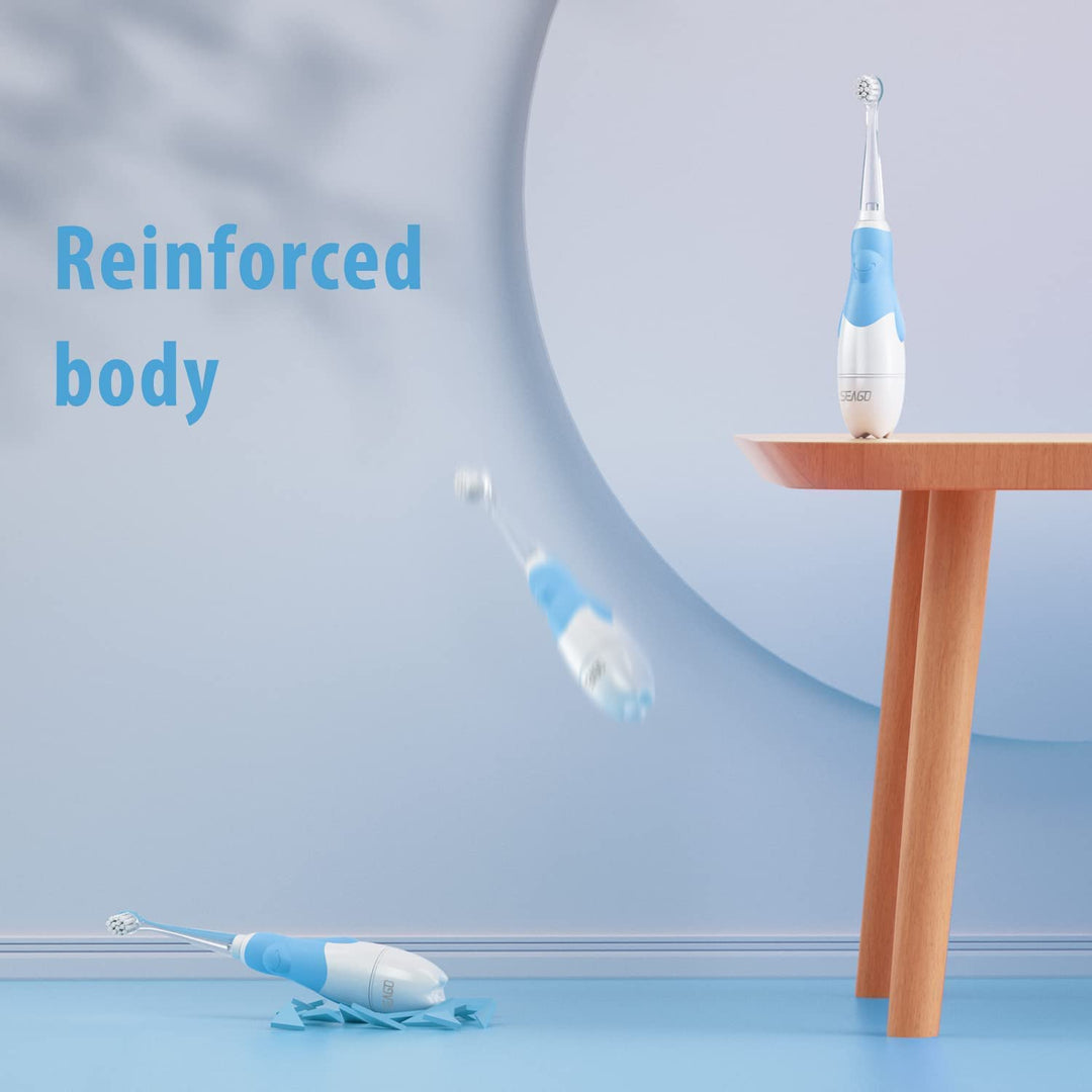 SEAGO children's sonic toothbrush, blue color, 1xAAA 1.5V (not included), 4 tips, SG-513 Blue + Set of spare toothbrushes for SG-513, SG-977 SEAGO, 4 pcs, transparent color, SG-513 Refill