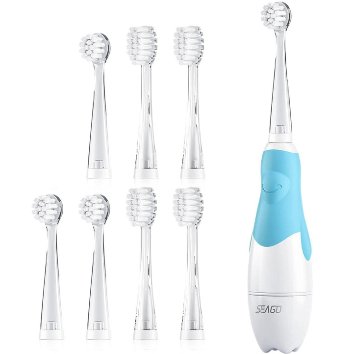 SEAGO children's sonic toothbrush, blue color, 1xAAA 1.5V (not included), 4 tips, SG-513 Blue + Set of spare toothbrushes for SG-513, SG-977 SEAGO, 4 pcs, transparent color, SG-513 Refill