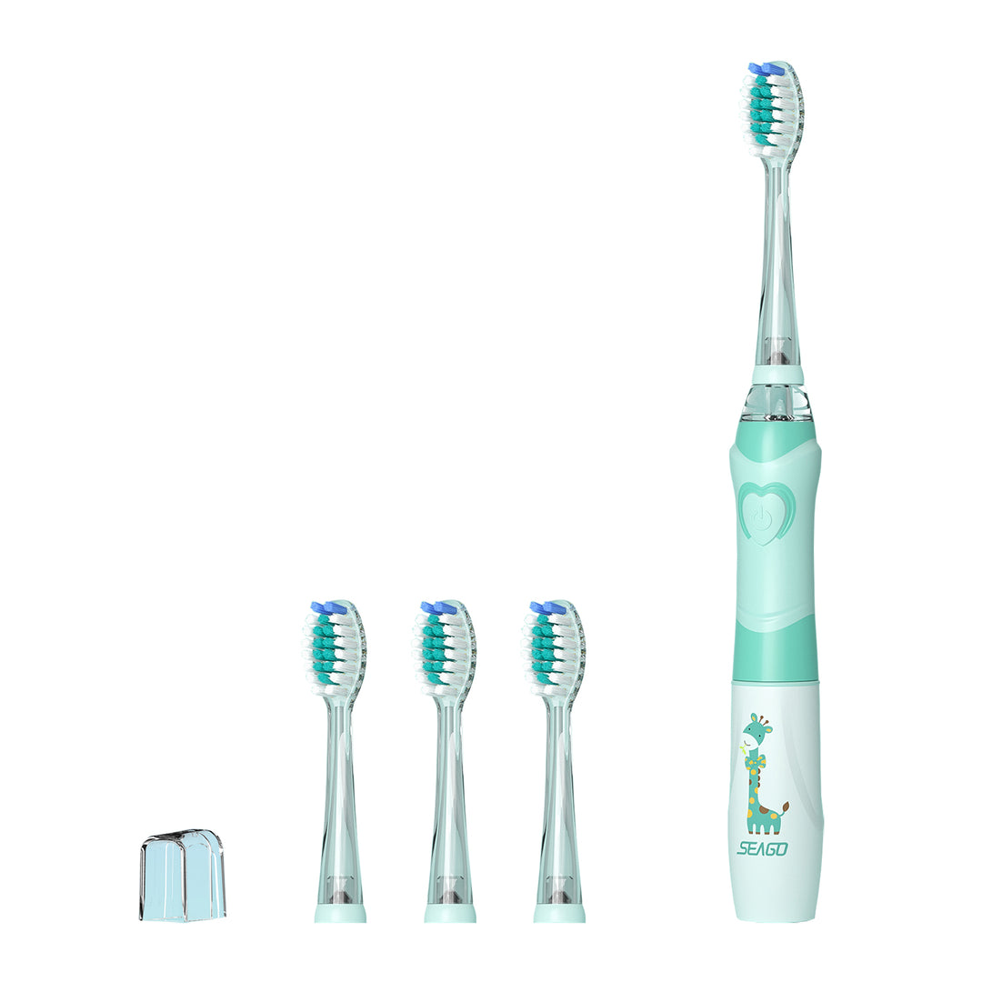 SEAGO children's sonic toothbrush, pink color, 3 tips,SG-977 Pink + SEAGO children's sonic toothbrush, green color, 3 tips,SG-977 Green