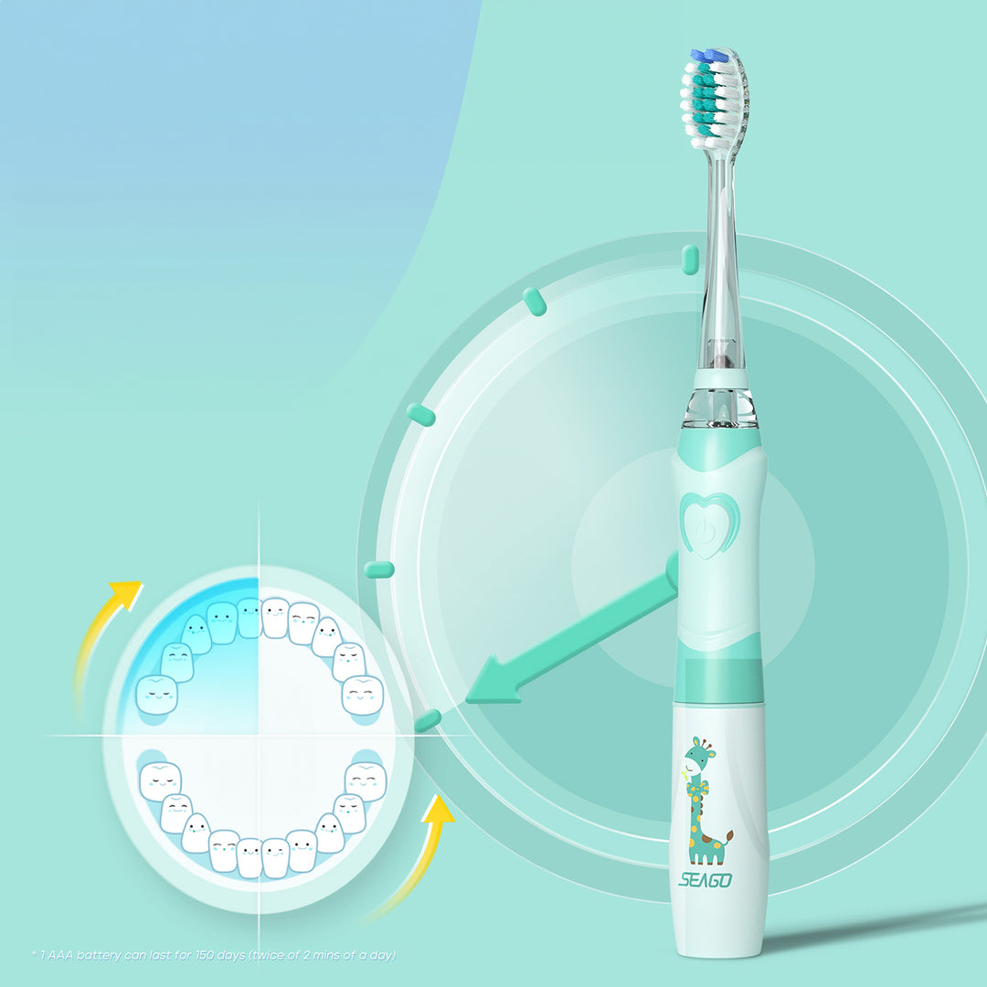 SEAGO children's sonic toothbrush, pink color, 3 tips,SG-977 Pink + SEAGO children's sonic toothbrush, green color, 3 tips,SG-977 Green
