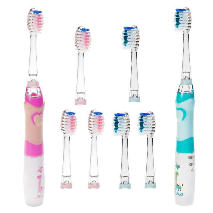 SEAGO children's sonic toothbrush, pink color, 3 tips,SG-977 Pink + SEAGO children's sonic toothbrush, green color, 3 tips,SG-977 Green