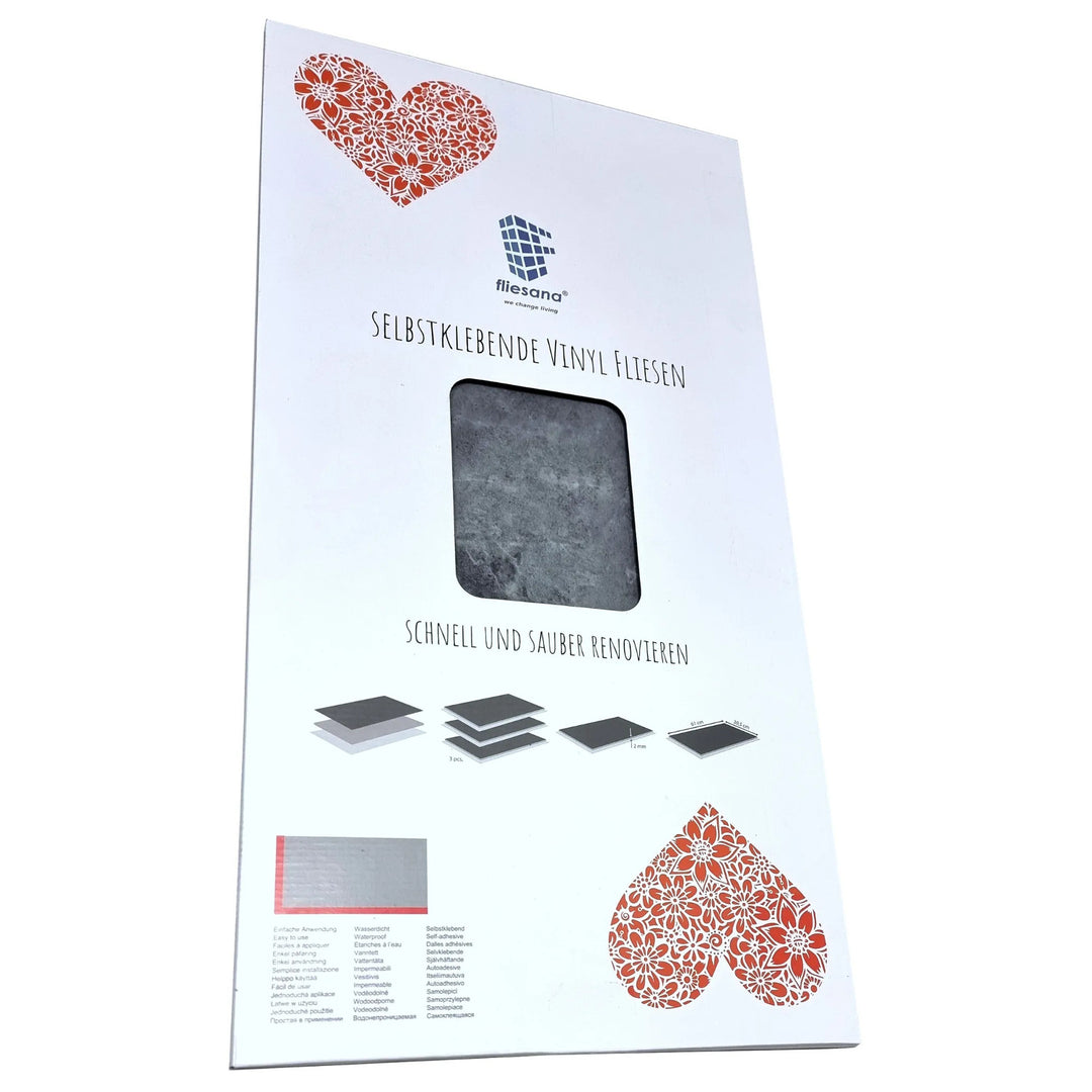 Self-adhesive tiles for wall floor Fliesana, set of 3 pieces, waterproof, natural stone pattern, dark gray color
